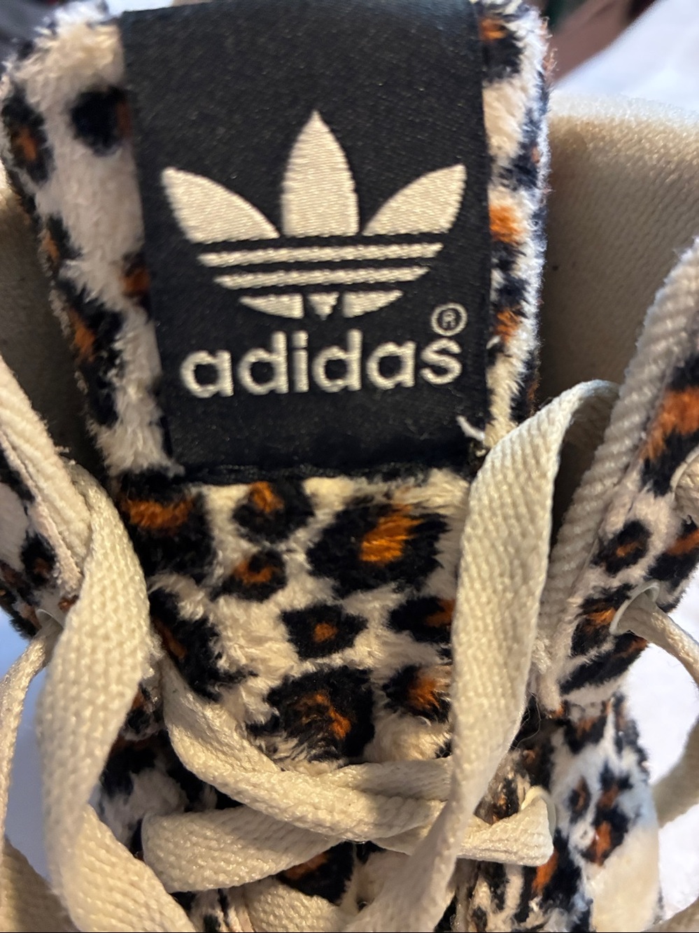 Adida’s Jeremy Scott Leopard Print Men’s High-Top Sneakers in Beige/Black/Orange - Picture 3 of 6